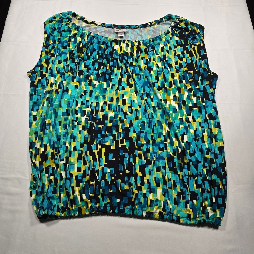Worthington Women's S Stretch Bubble Hem Top Career Office Geometric
